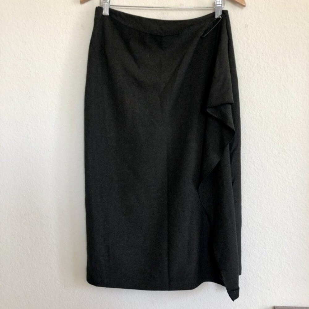 Vintage Y2K Isabel De Pedro Mr. Cat Wool Wrap Pencil Skirt Drape Olive Green